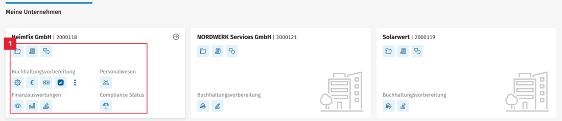 Unternehmenskacheln und Apps für ein Unternehmen
