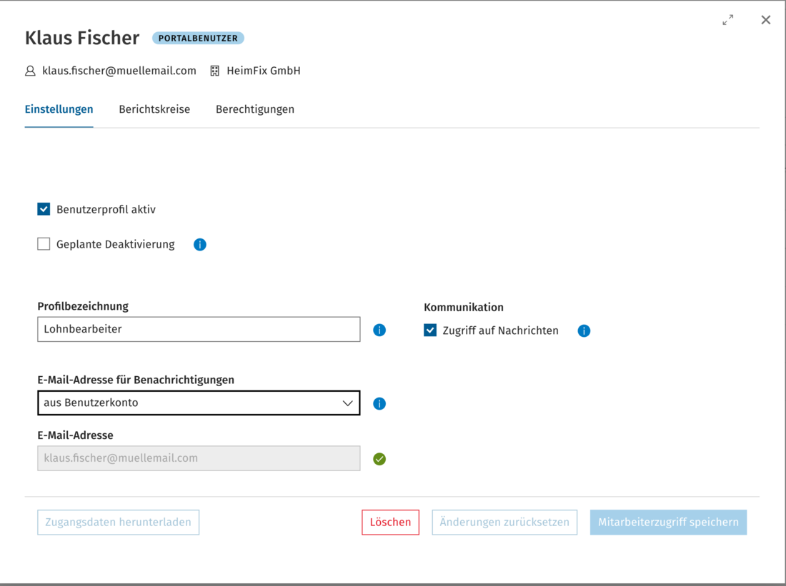 Einstellungen eines Benutzerprofils