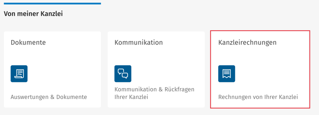 Kachel Kanzleirechnungen im Bereich Von meiner Kanzlei