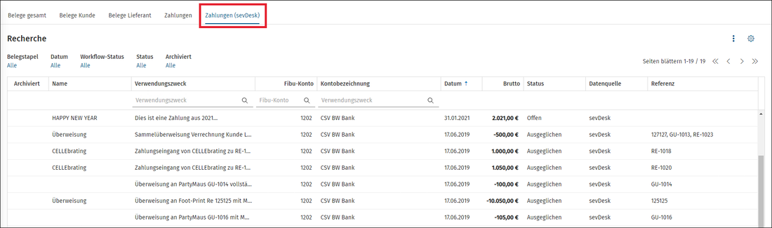 BeMa - Abruf Zahlungen sevdesk 2