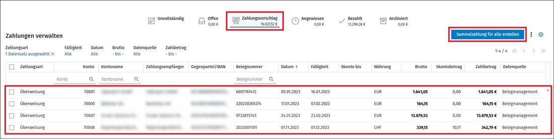 BeMa - Sammelzahlung erstellen