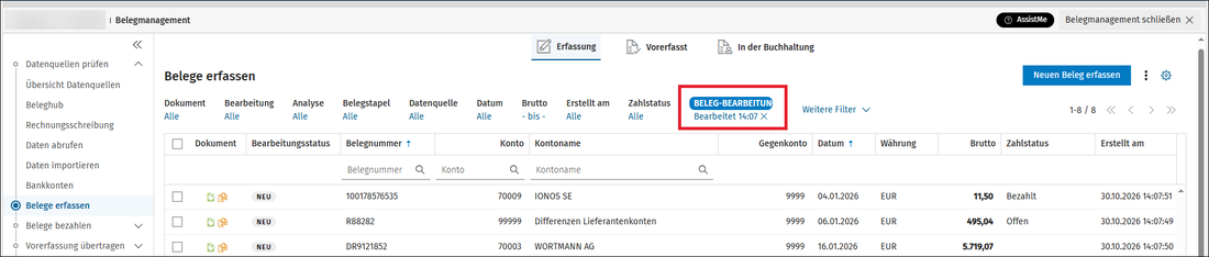 BeMa - Ergebnis Beleg-Berarbeitung 1
