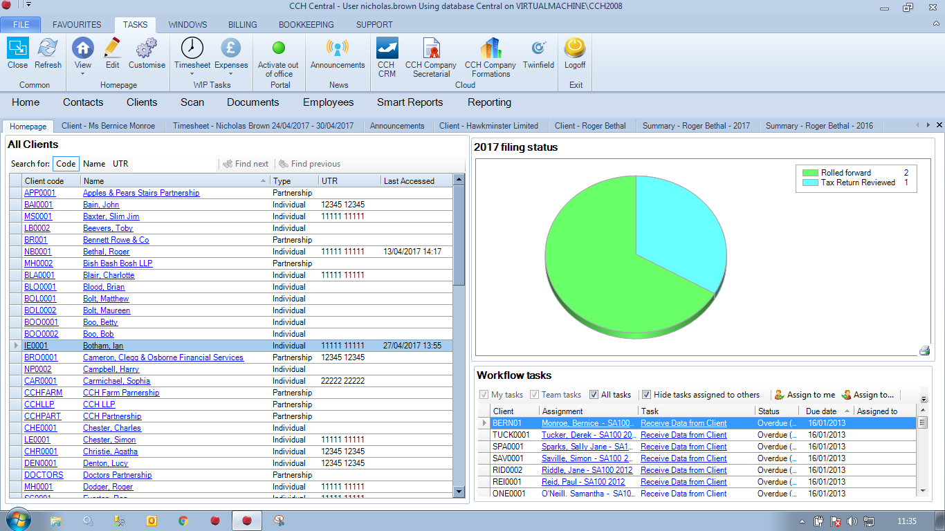 CCH Personal Tax Dashboard Screenshot