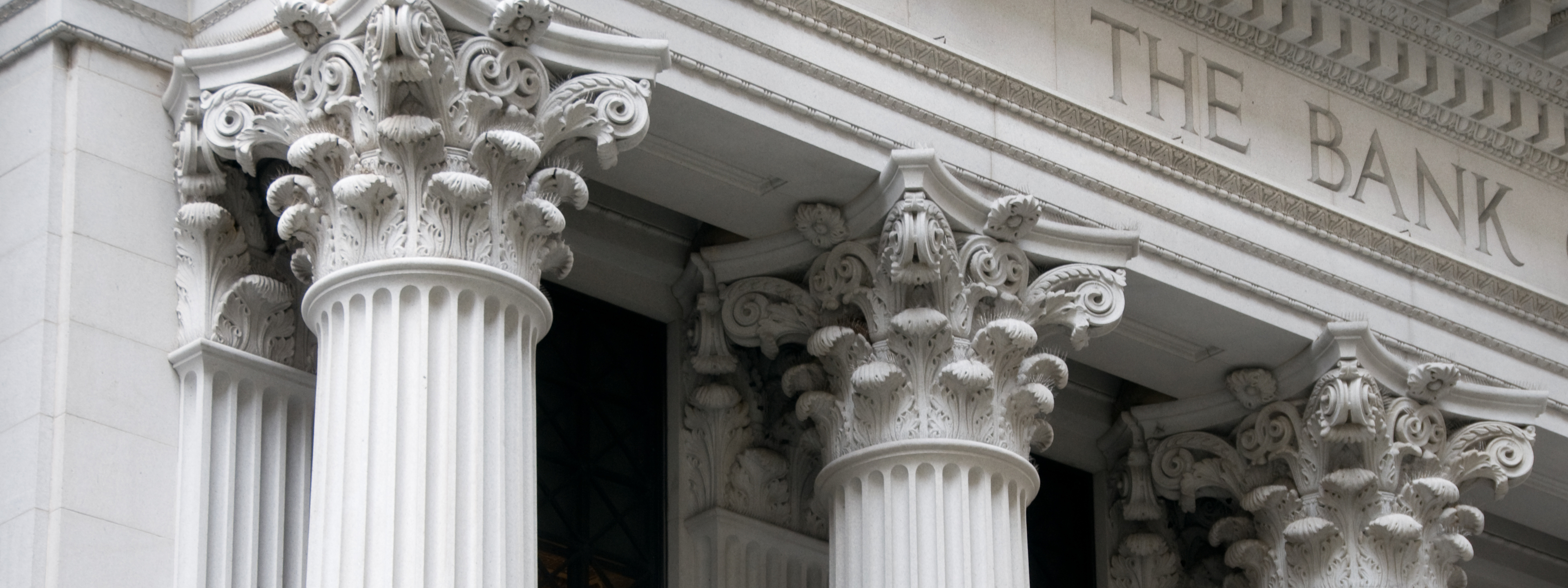Ionic columns of a bank building.