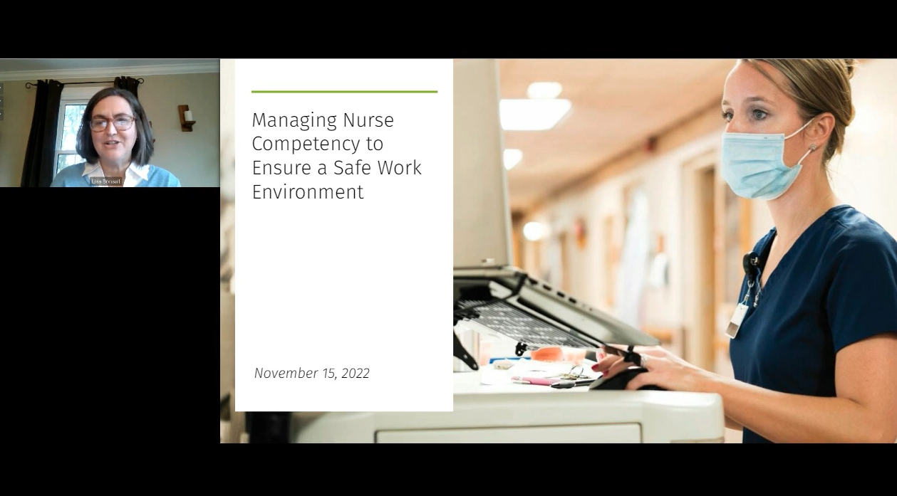 Intro slide to webinar showing nurse reviewing EHR on laptop