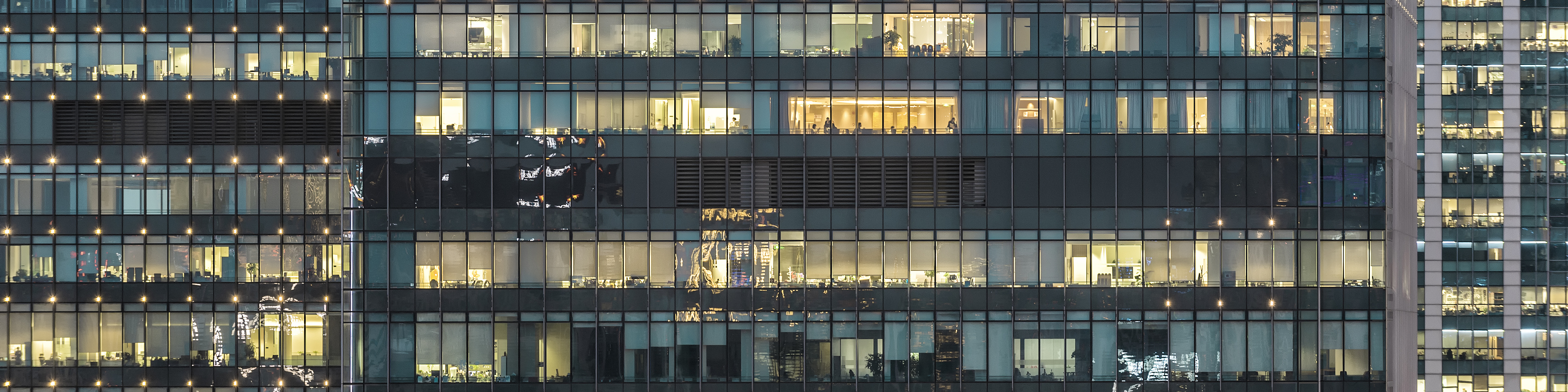 Crowded Office Buildings at Night Shanghai, China,