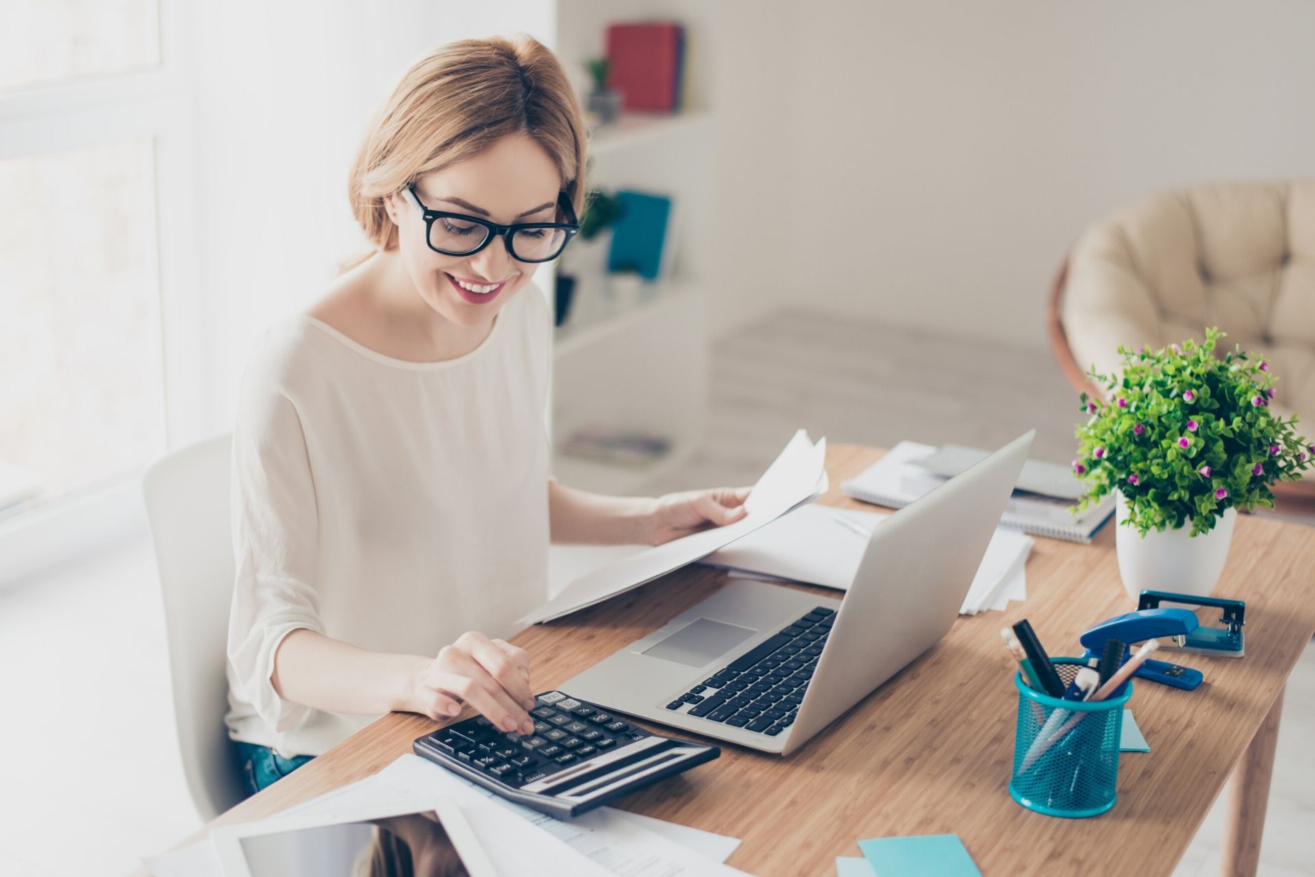 accountant working at computer