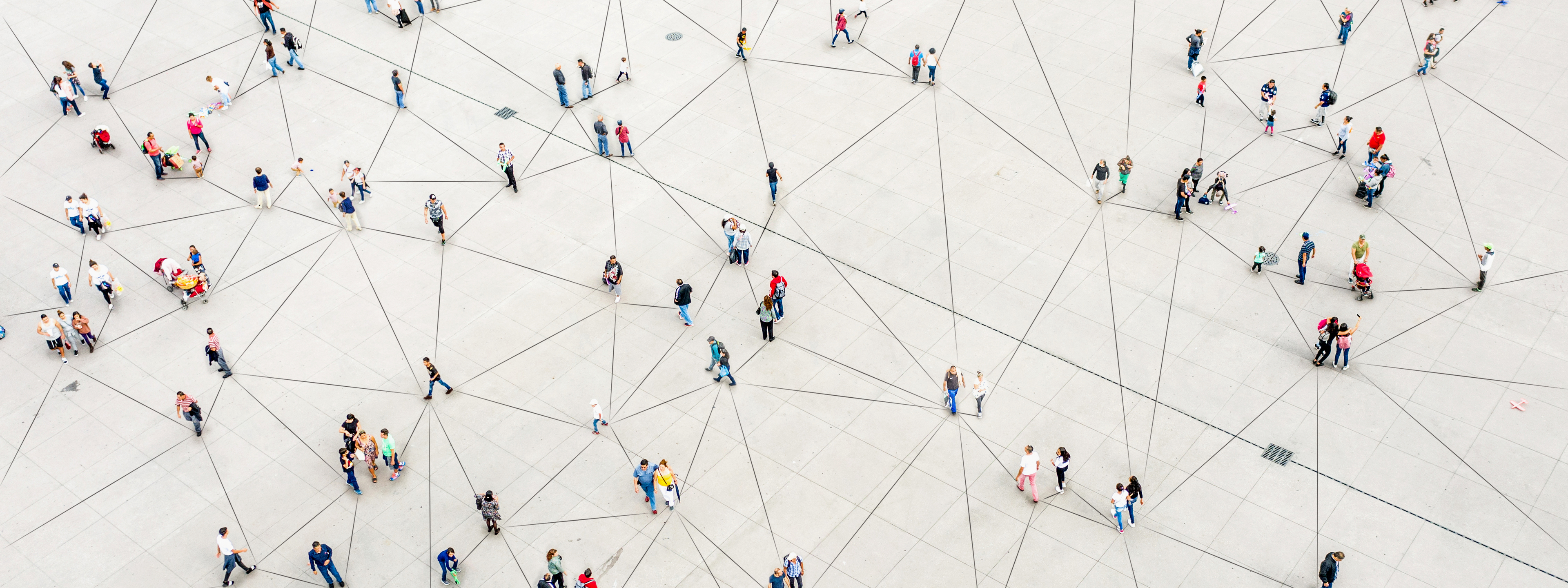 Aerial view of crowd connected by lines