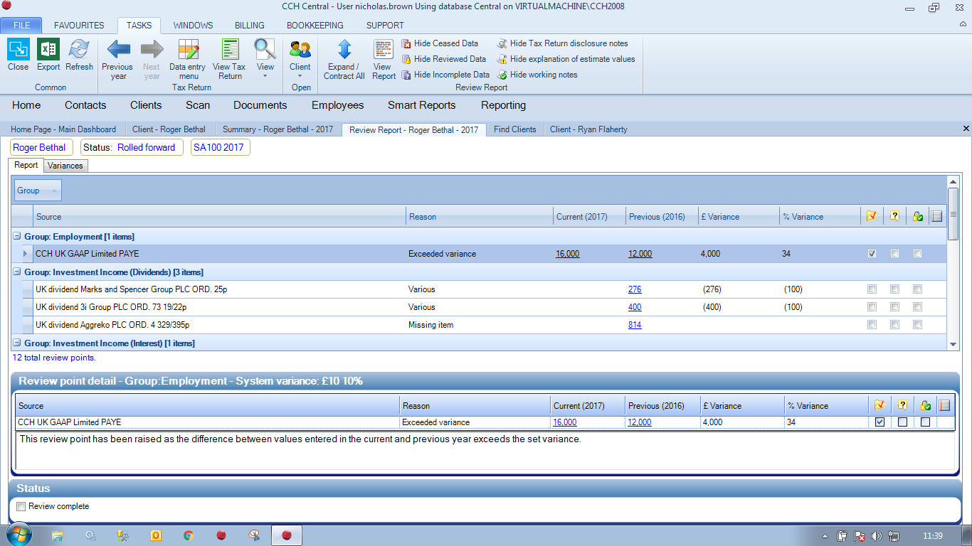 CCH Return Review - Review Process Screenshot