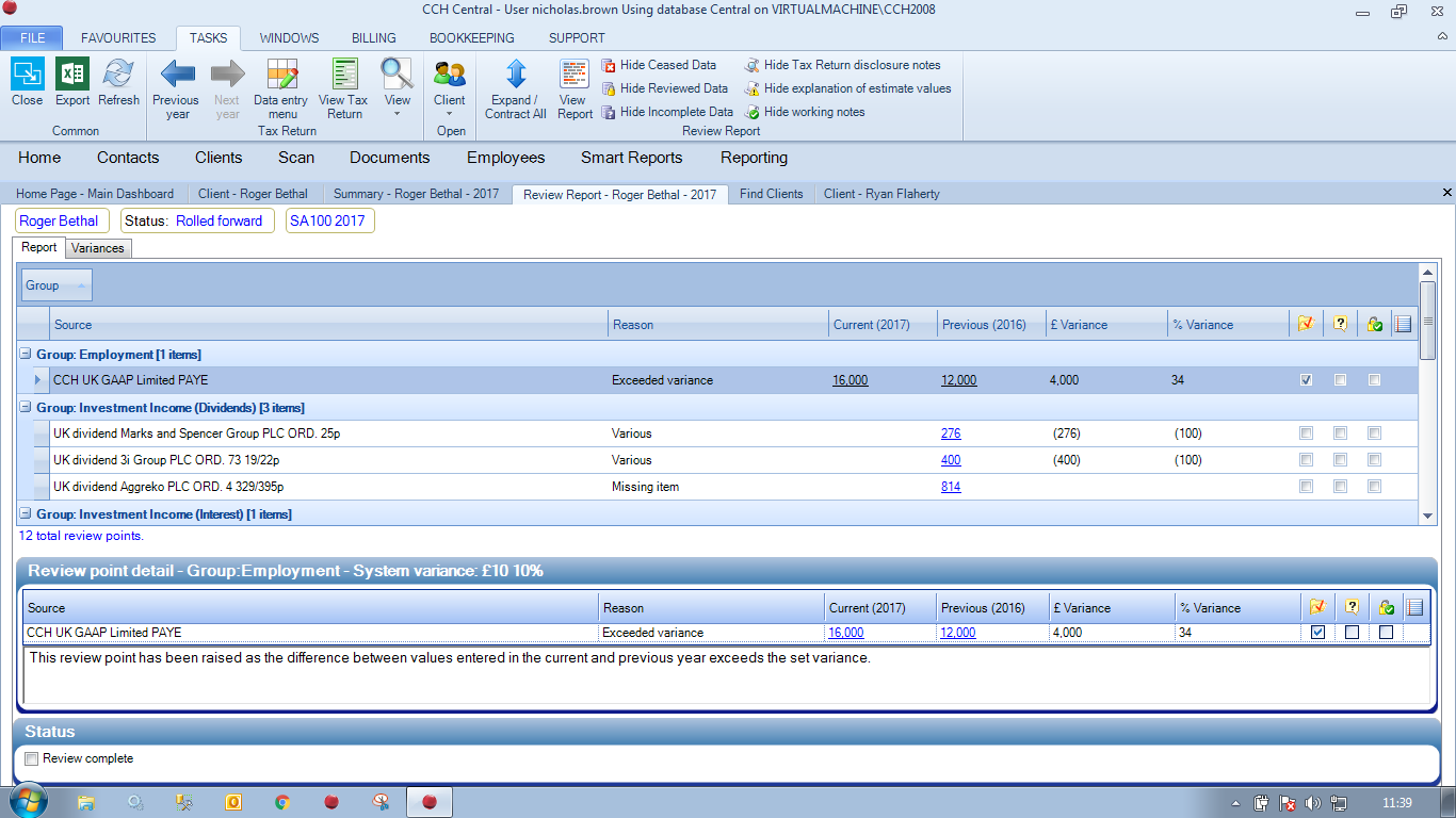 CCH Return Review - review personal tax returns