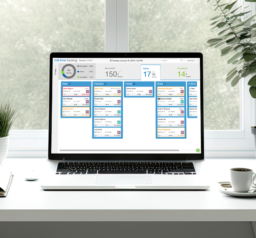 CCH iFirm Tracking open on a laptop 