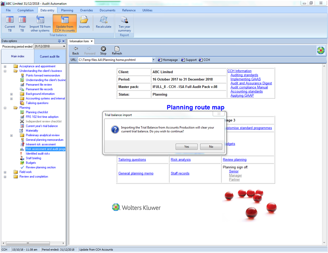 CCH Audit Automation - Import trial balance screenshot