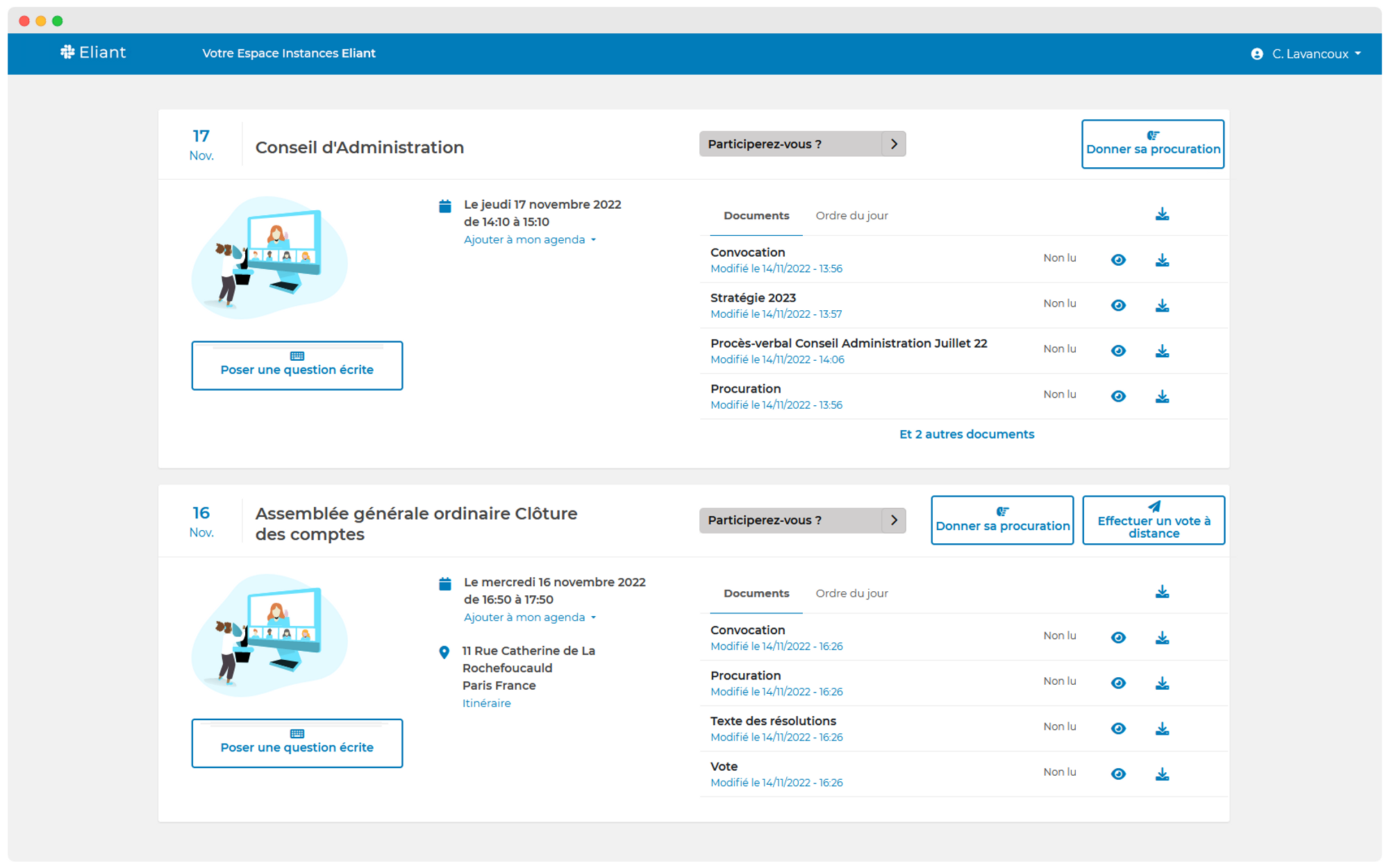 Capture de la dématérialisation des AG pour les experts comptable / vue Actionnaire 