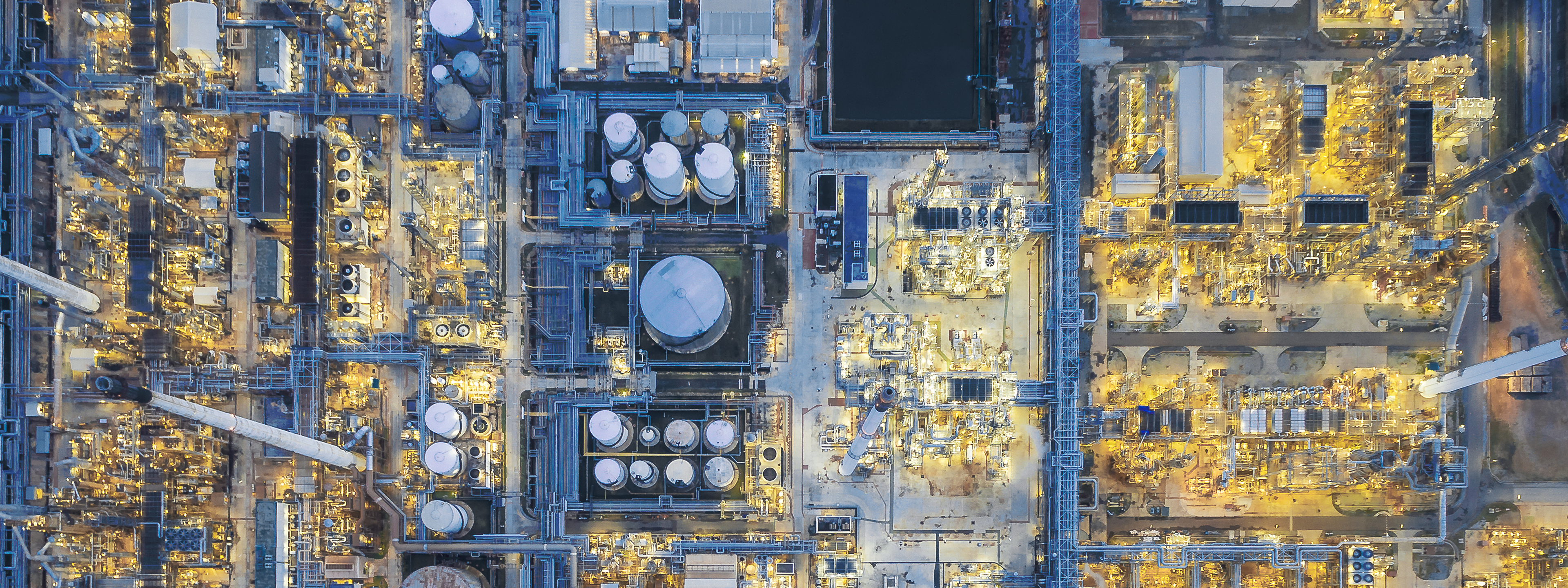Aerial top view Oil refinery at night, Thailand