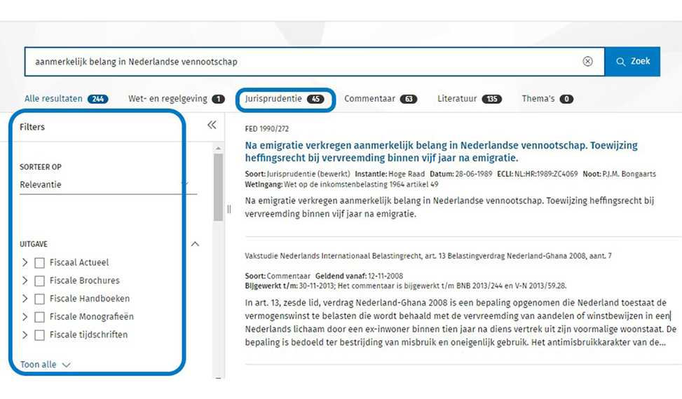 InView Tax - Screenshot Zoeken in Inview