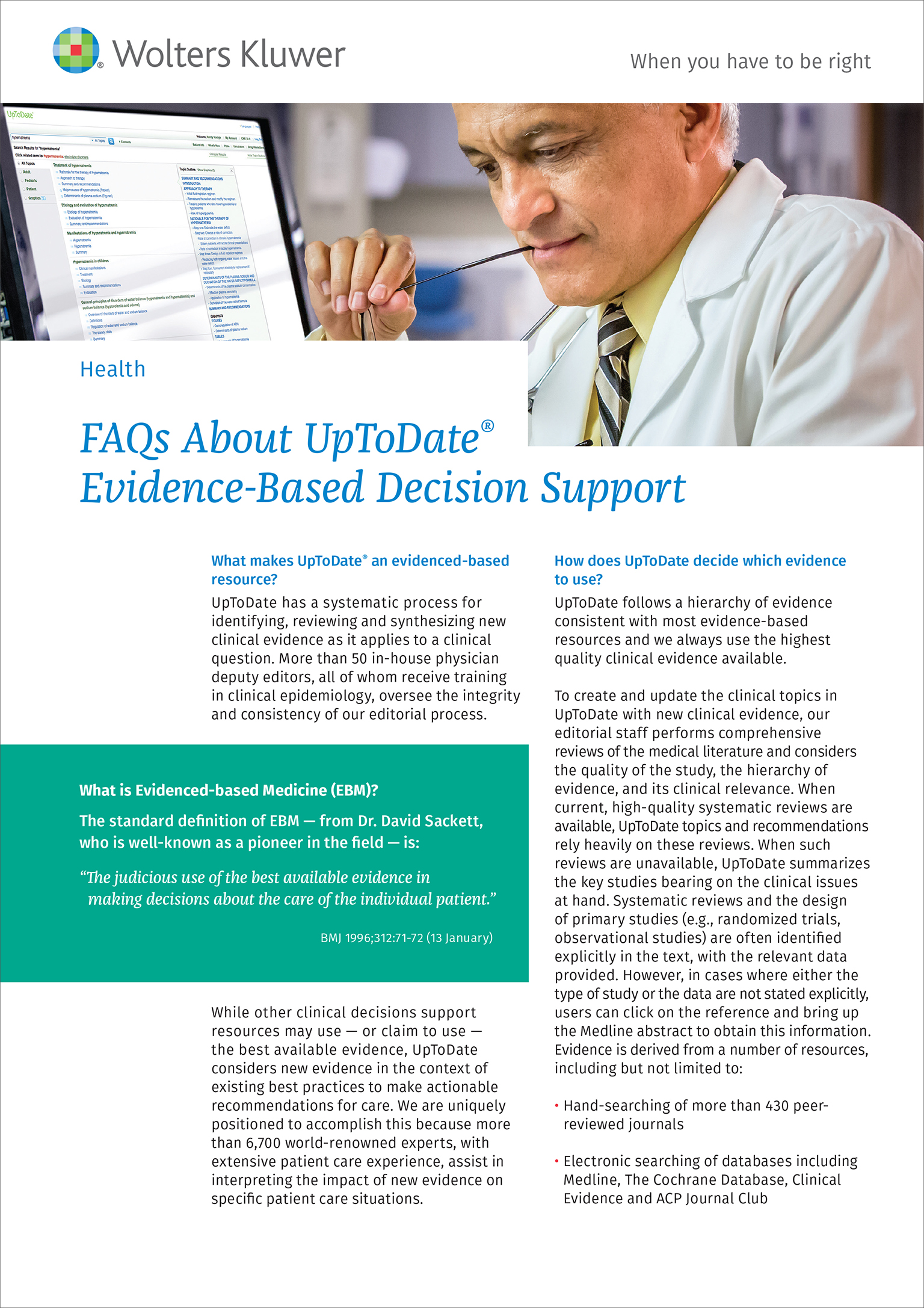 Screenshot of first page of FAQs About UpToDate® Evidence-Based Decision Support PDF - English