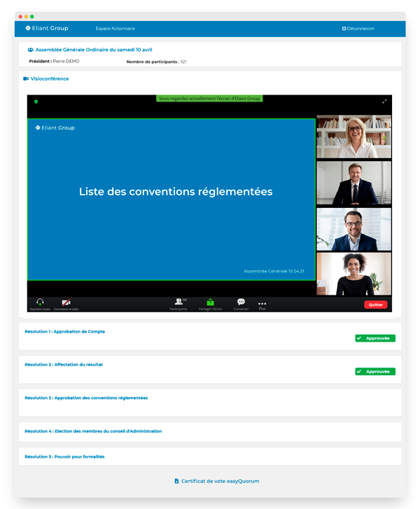 Live Vote avec Visio-conférence intégrée | easyQuorum