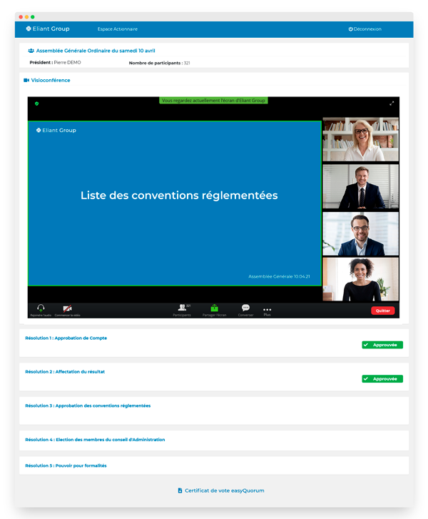 Live voting with integrated videoconferencing