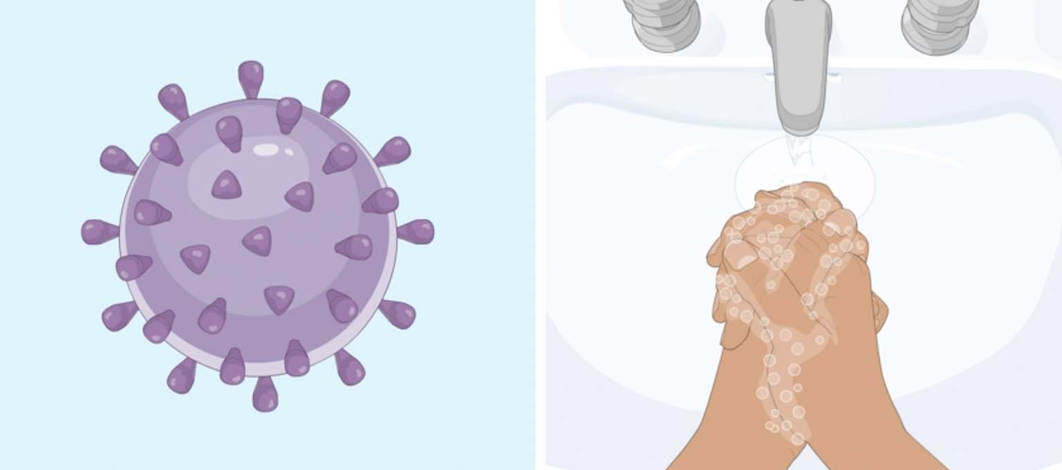 graphic of covid virus and handwashing