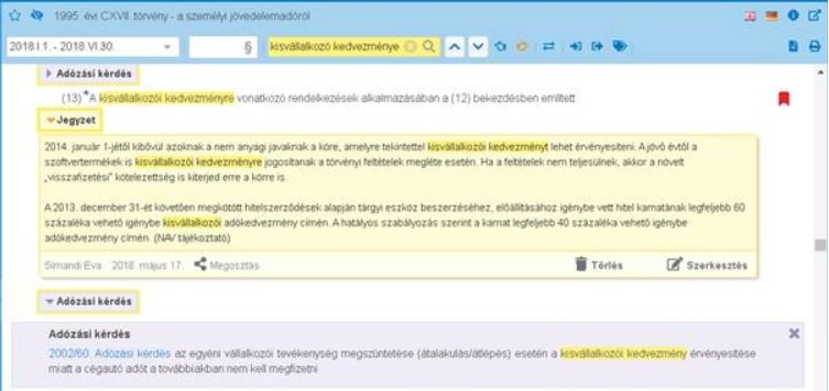 Jogtár - Dokumentumon belüli keresés
