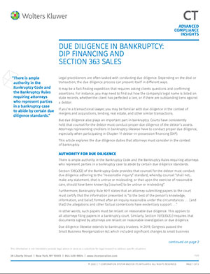 Due diligence in bankruptcy: DIP financing and Section 363 sales