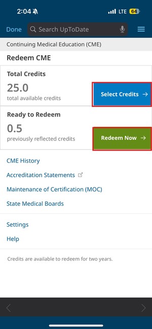 CME mobile select and redeem credits