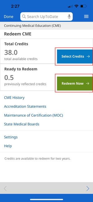 CME mobile select and redeem credits