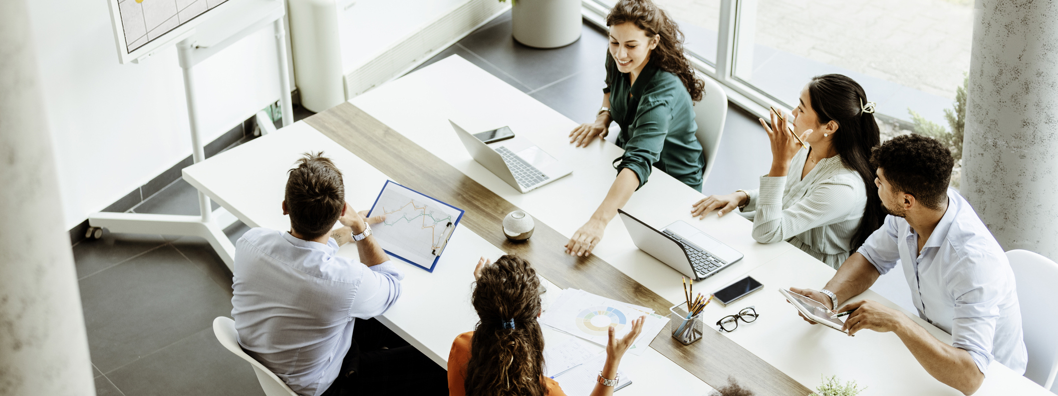 Business meeting in modern conference room for colleagues