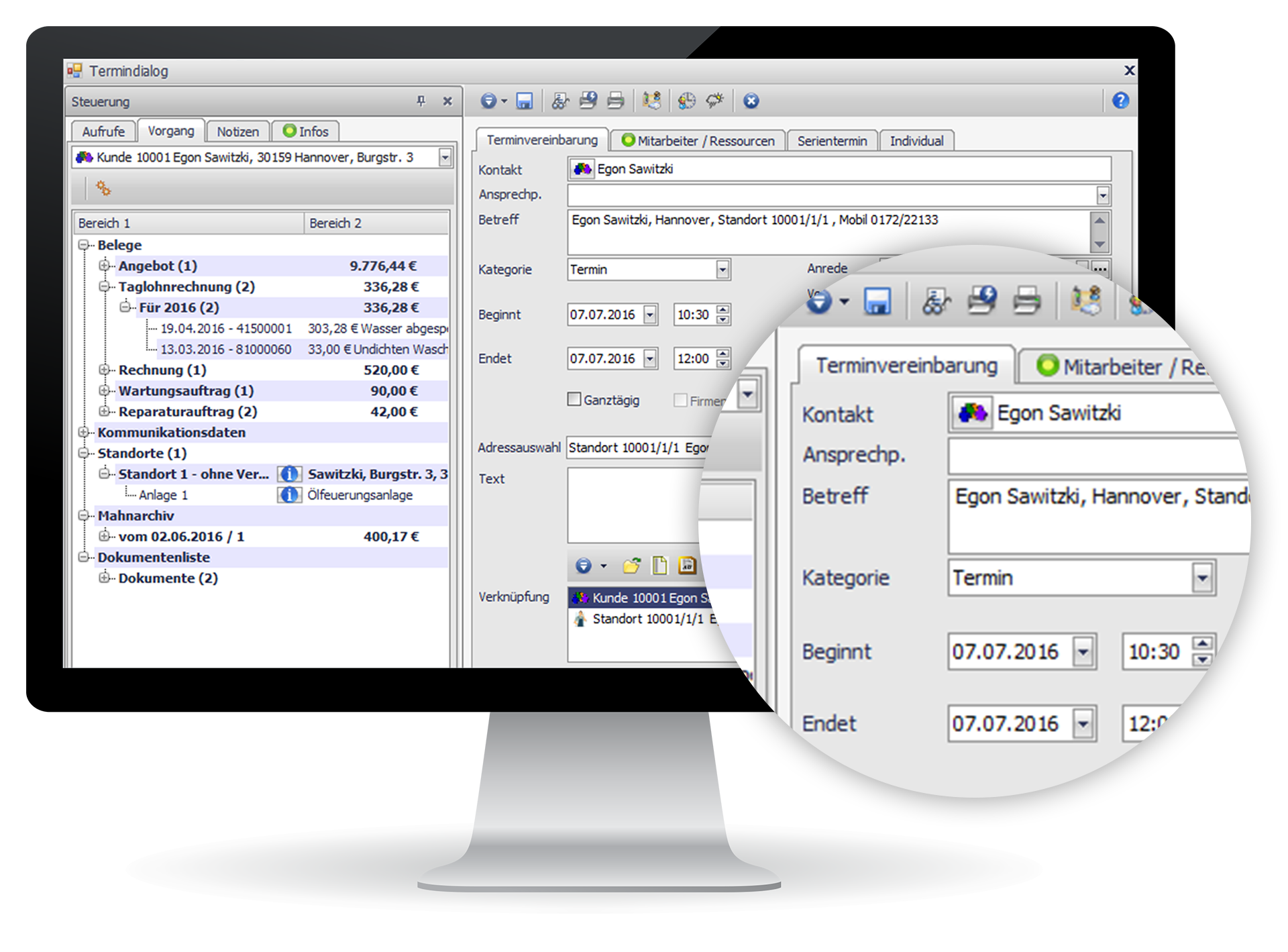 Screenshot der Terminverwaltung im ADDISON Handwerk Program