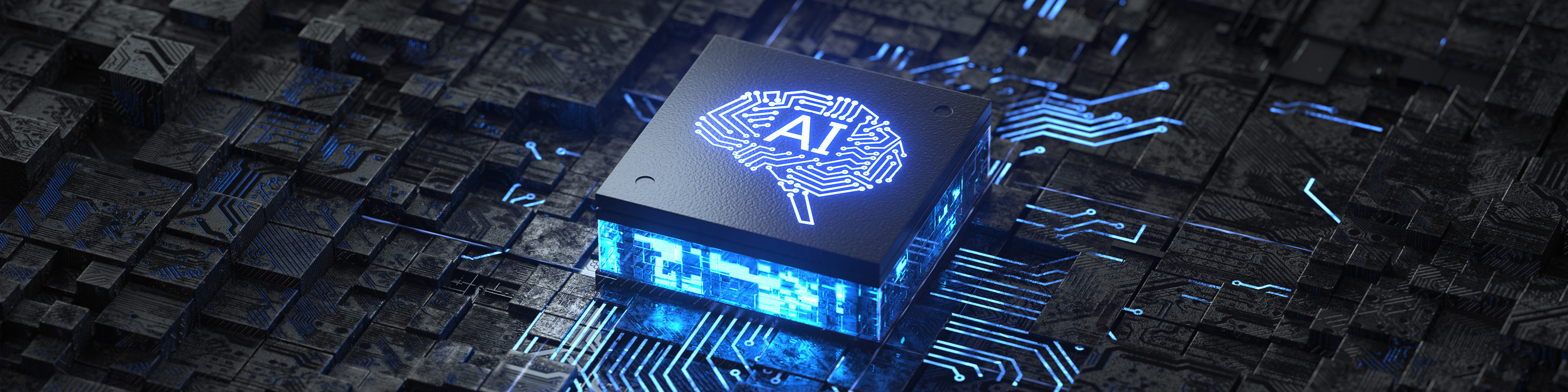 computer chip with image of brain and the letters AI