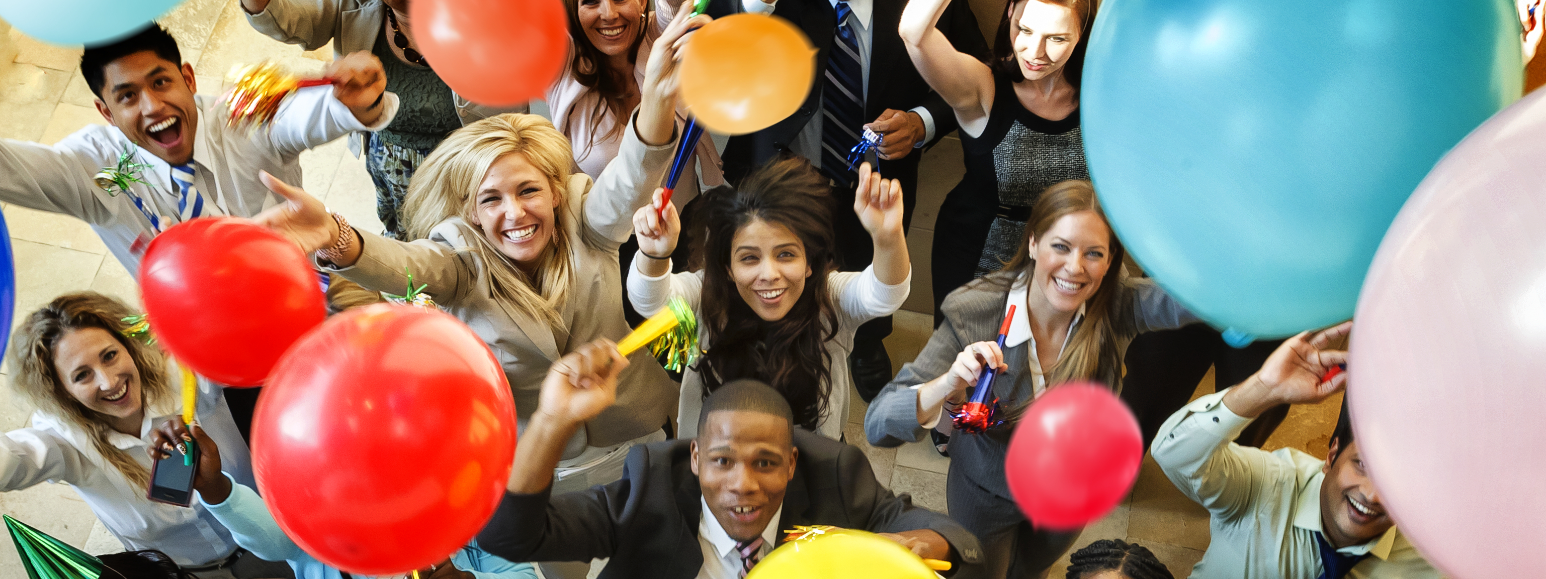 Celebration With Balloons, Hats and Horns