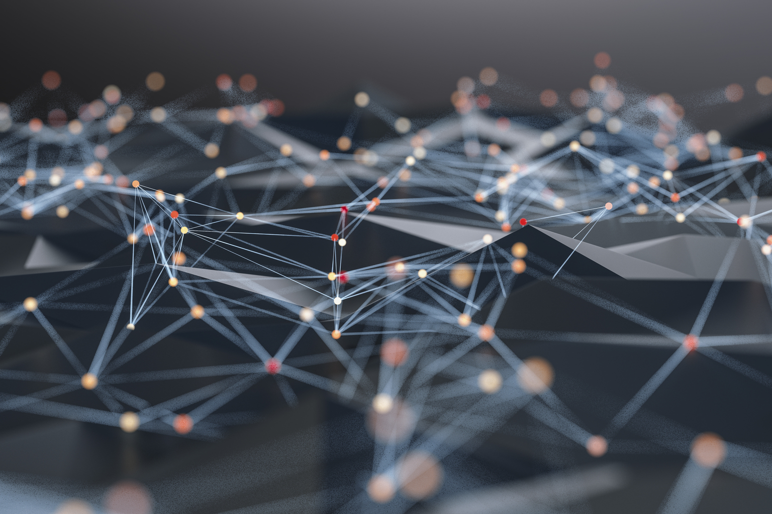 Abstract background of spheres and wire-frame model representing an AI-enabled digital tax workflow