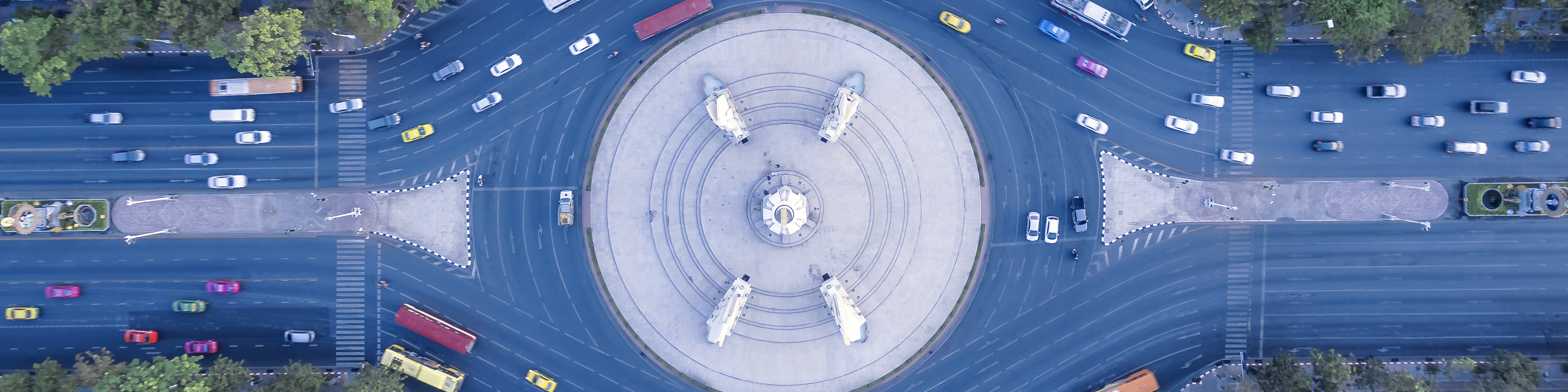 Aerial view street roundabout with car at beautiful at morning, top view , democracy monument, Bangkok, Thailand