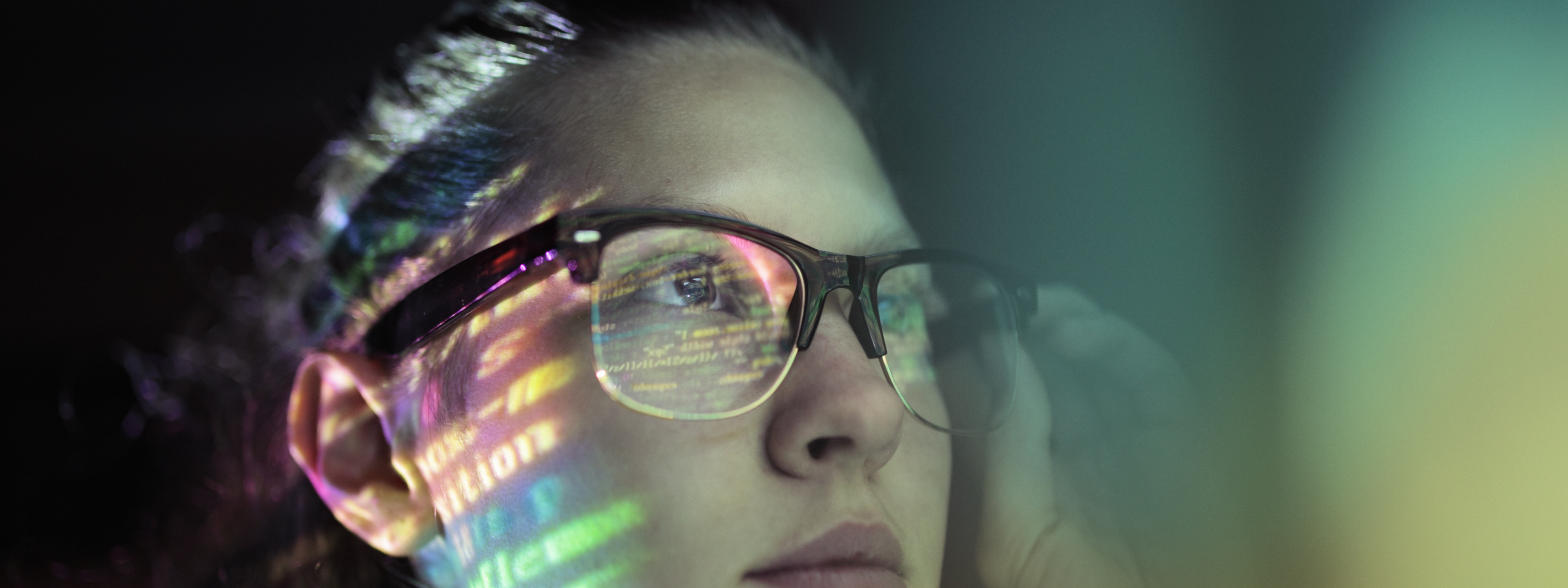 Portrait, girl lighted with colorful code