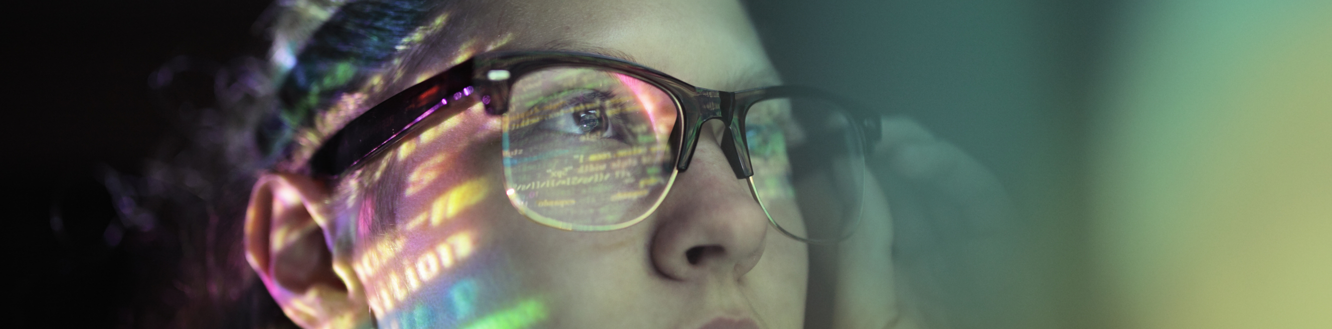 Portrait, girl lighted with colorful code