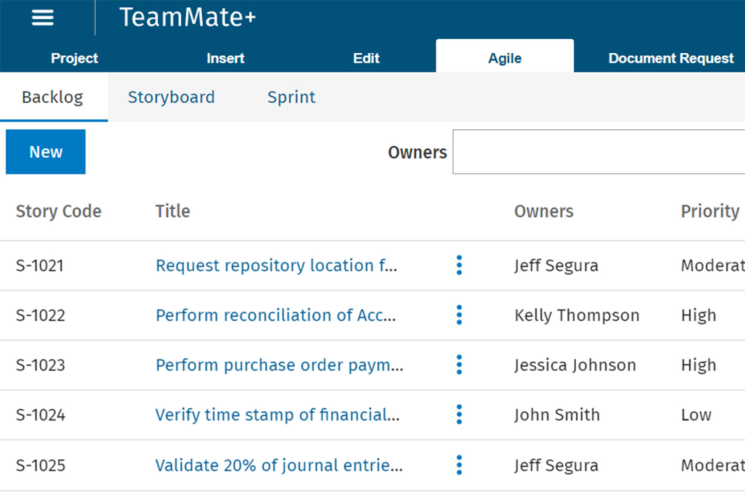 Agile Backlog Screen Shot