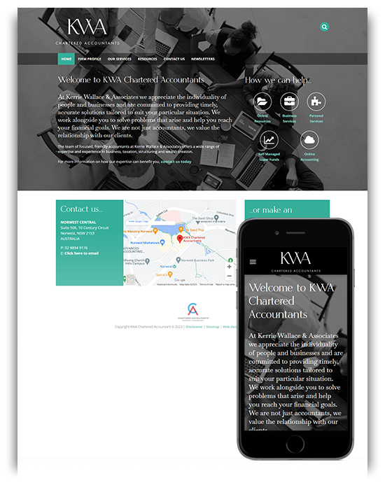 Screenshot of KWA Chartered Accountants website