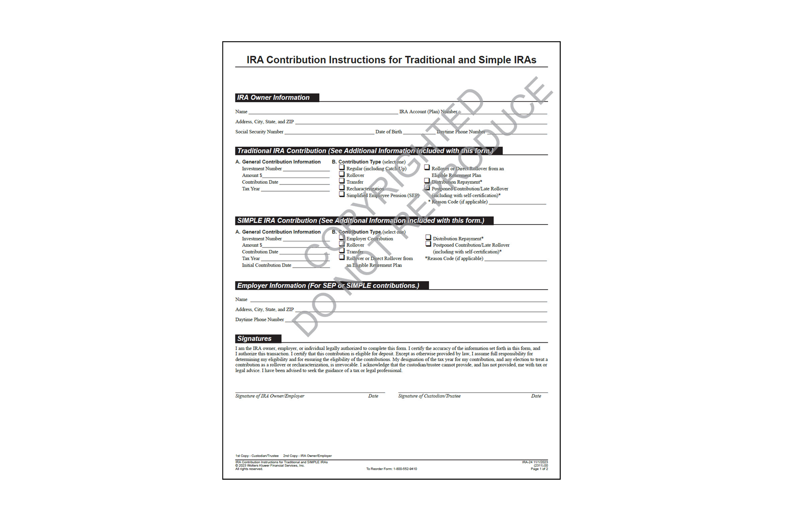 IRA Contribution and SEP IRA Contribution form samples