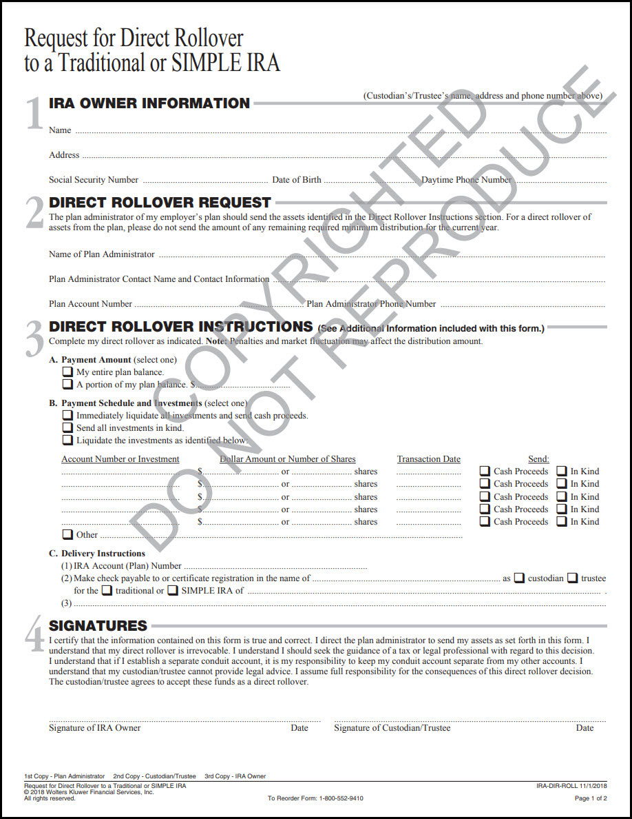 Request for Direct Rollover to a Traditional or SIMPLE IRA | Wolters Kluwer