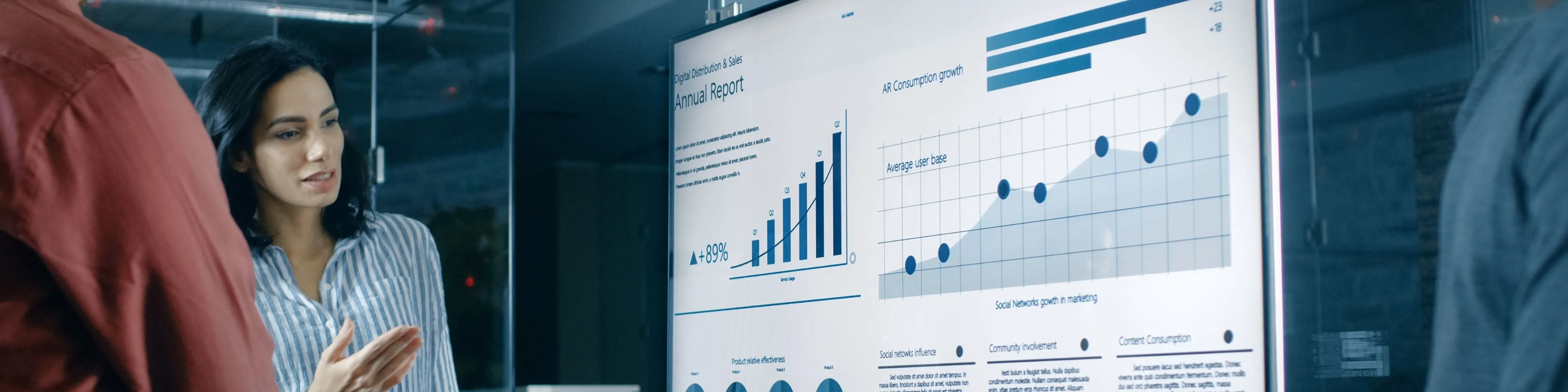 business meeting looking at data charts