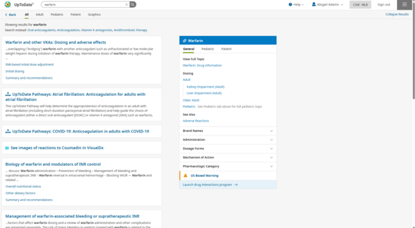 warfarin drug search