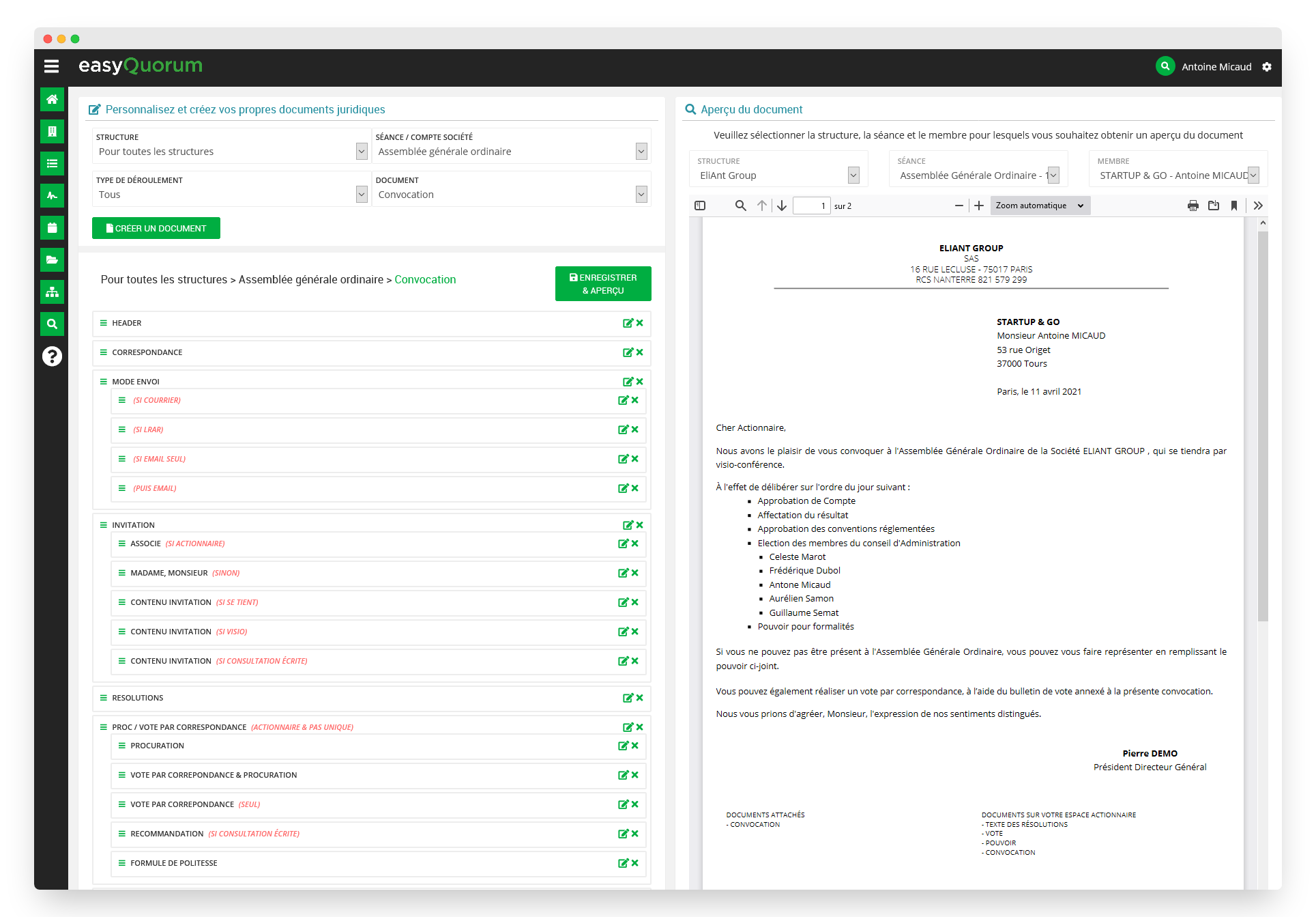 Genereer automatisch juridische documenten voor uw algemene vergadering