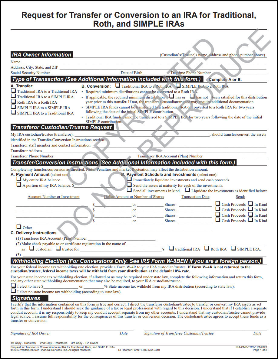 Request for Transfer or Conversion to an IRA for Traditional, Roth, and SIMPLE IRAs image