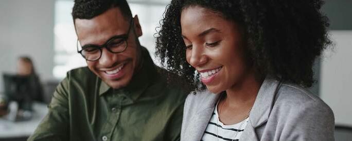 man and woman talking