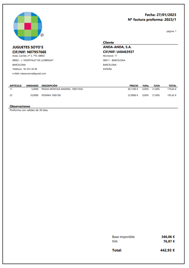 ejemplo factura proforma