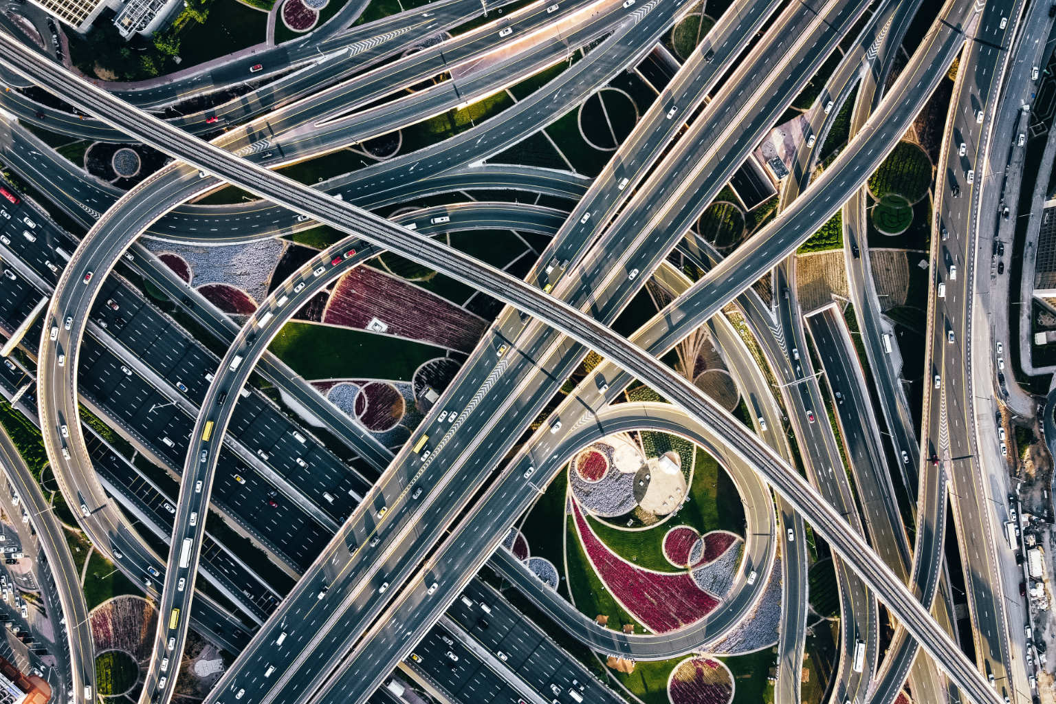 overhead freeways converge