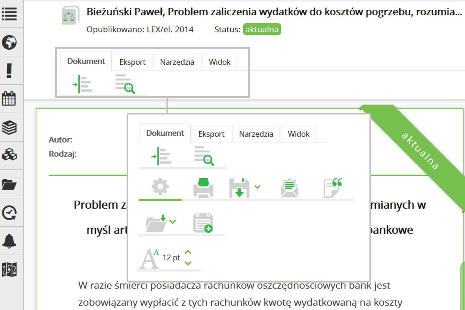 Linie orzecznicze powiązane z aktami prawnymi i dostępne w menu jednostki