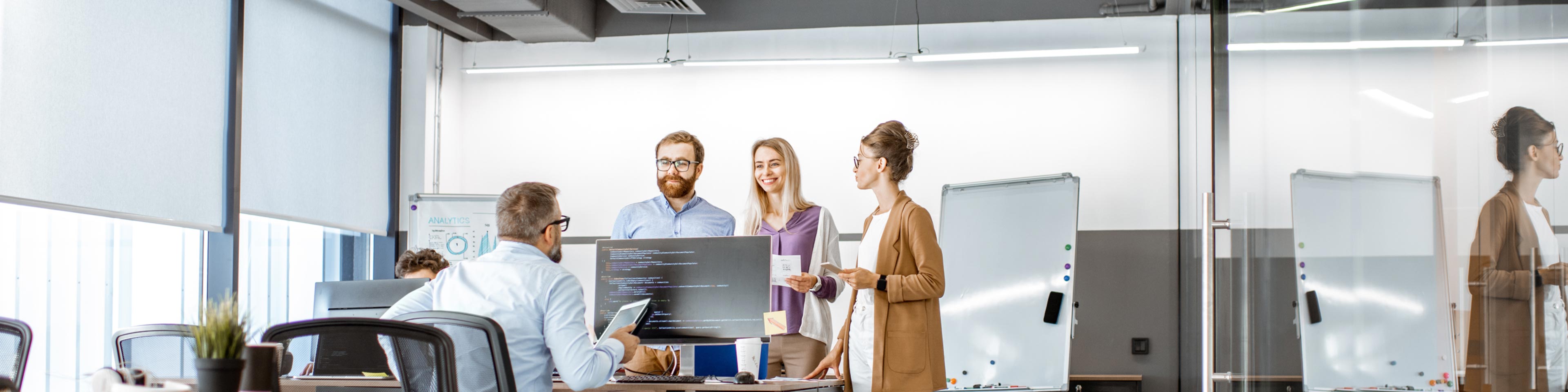 coworkers discussing how to improve morale