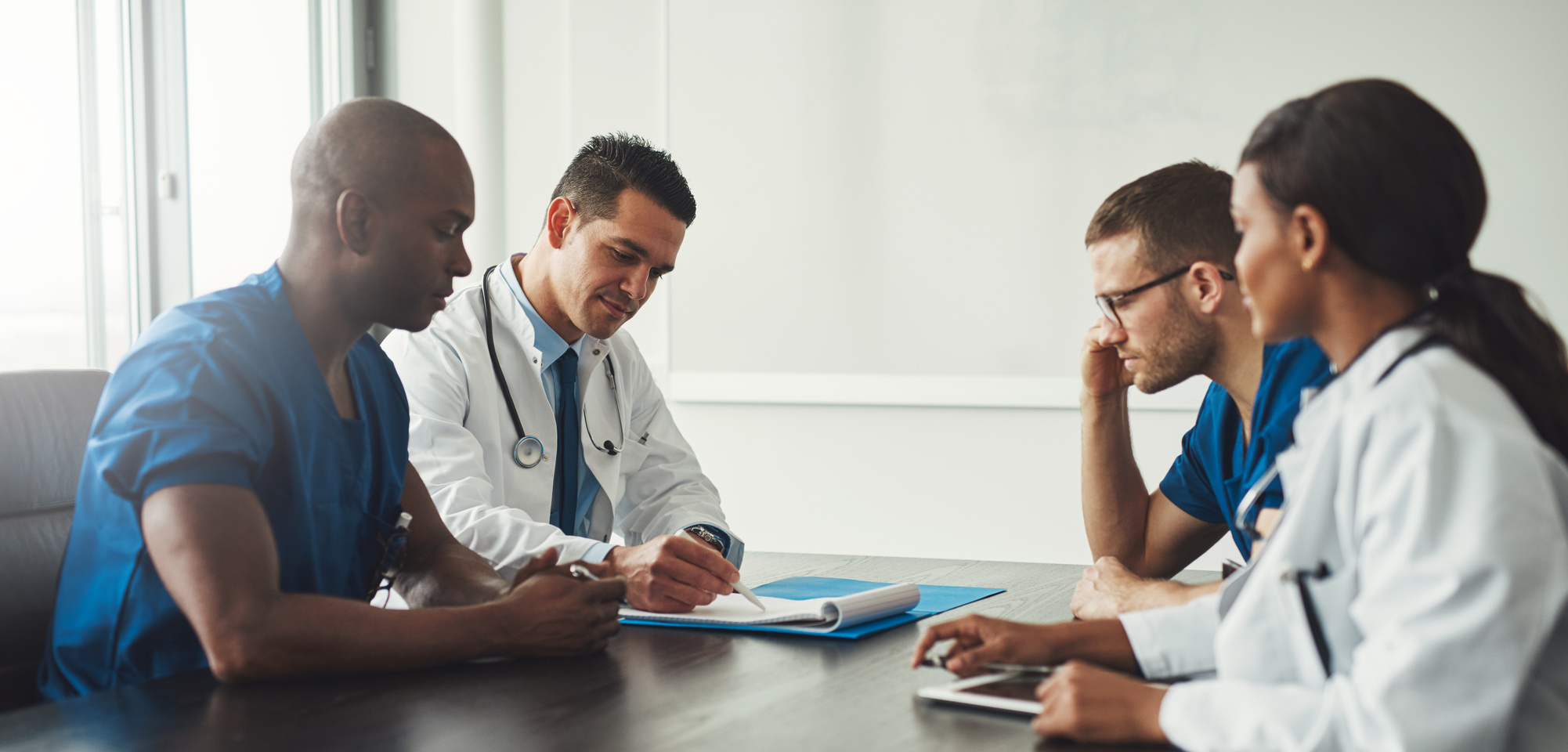 Healthcare workers having meeting