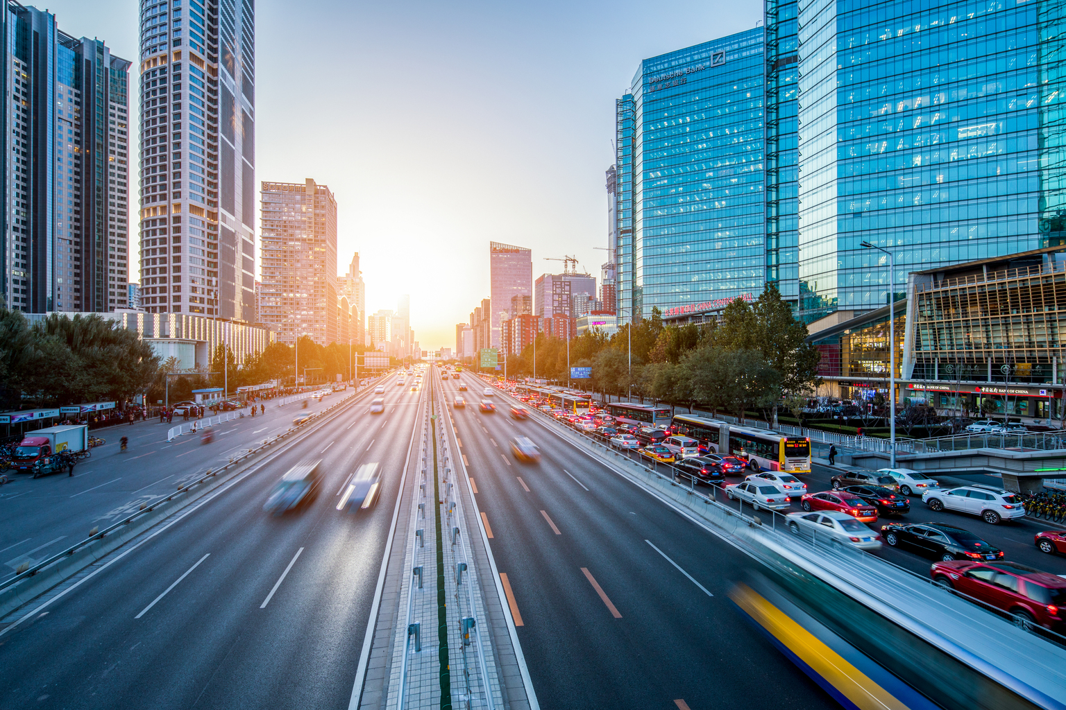 Beijing traffic sunset,